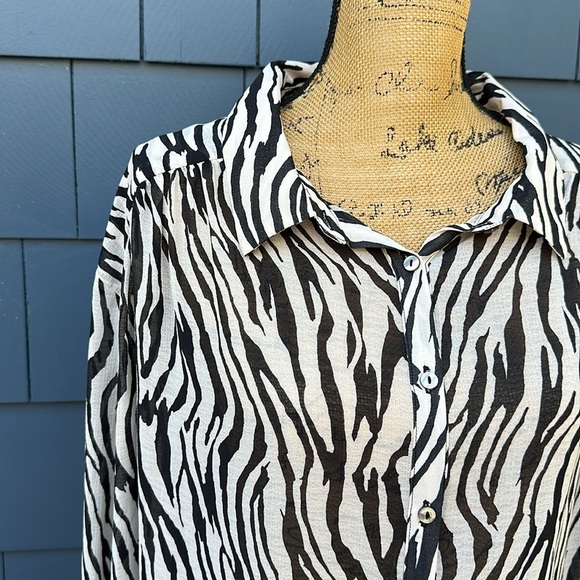 Free people large sheer, zebra print blouse top shirt, large - Picture 3 of 11